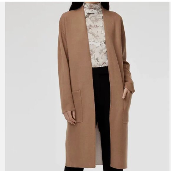 Aritzia Babaton Lance Longline Wool Blend Open Cardigan XXS Camel Brown Tan - Picture 4 of 10